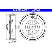 Brake drums (2-wheel set) ATE - 24.0222-8037.1
