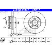 Jeu de 2 disques de frein ATE - 24.0125-0117.1