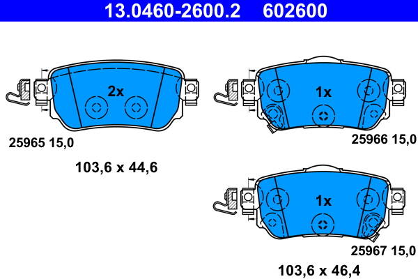 Rear brake pad set