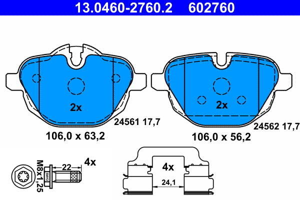 Rear brake pad set