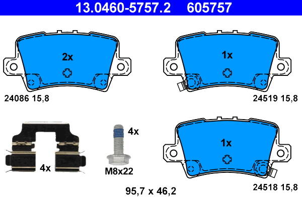 Rear brake pad set