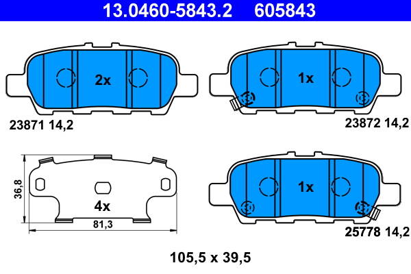 Rear brake pad set