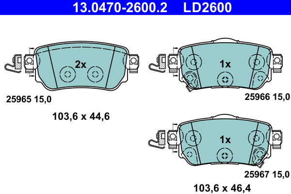 Rear brake pad set