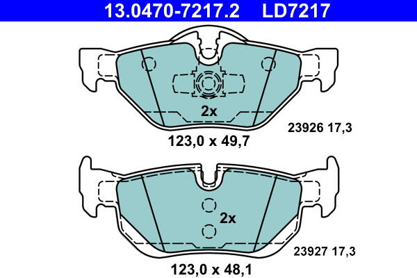 Rear brake pad set