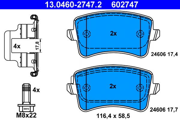 Rear brake pad set