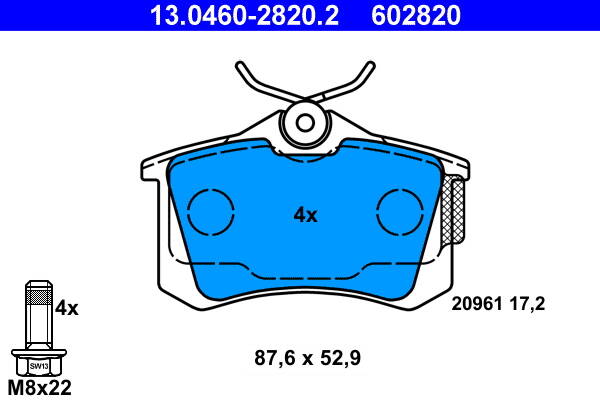 Rear brake pad set
