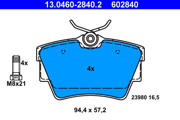 Rear brake pad set