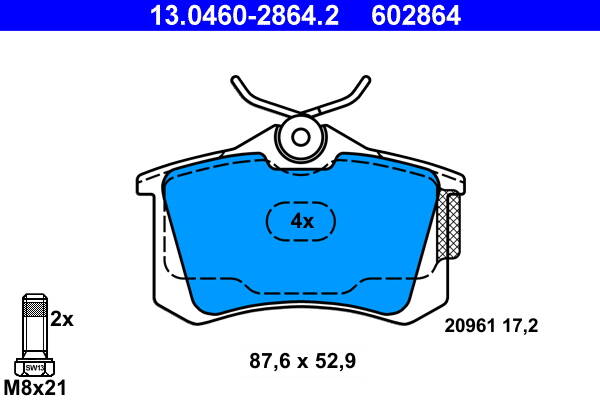 Rear brake pad set