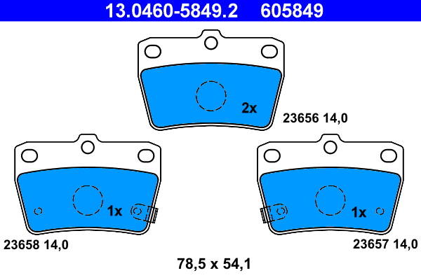 Rear brake pad set