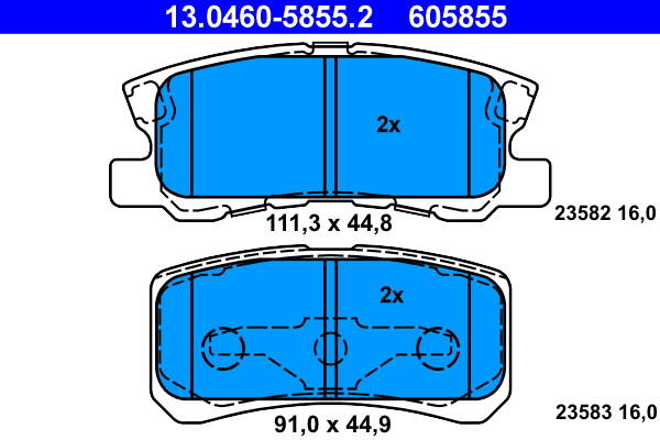 Rear brake pad set