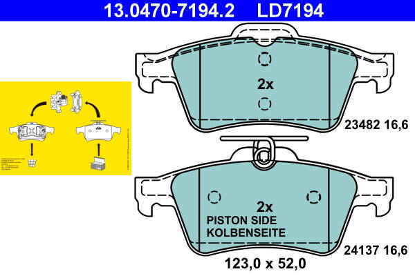 Rear brake pad set
