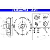 Conjunto de dois tambores de freio ATE - 24.0218-0707.2