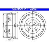 Conjunto de dois tambores de freio ATE - 24.0220-0037.1