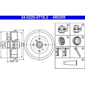 Conjunto de dois tambores de freio ATE - 24.0220-0718.2