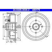 Conjunto de dois tambores de freio ATE - 24.0220-3026.2