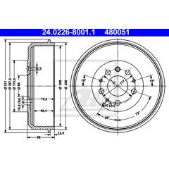 Jeu de 2 tambours de frein ATE - 24.0226-8001.1