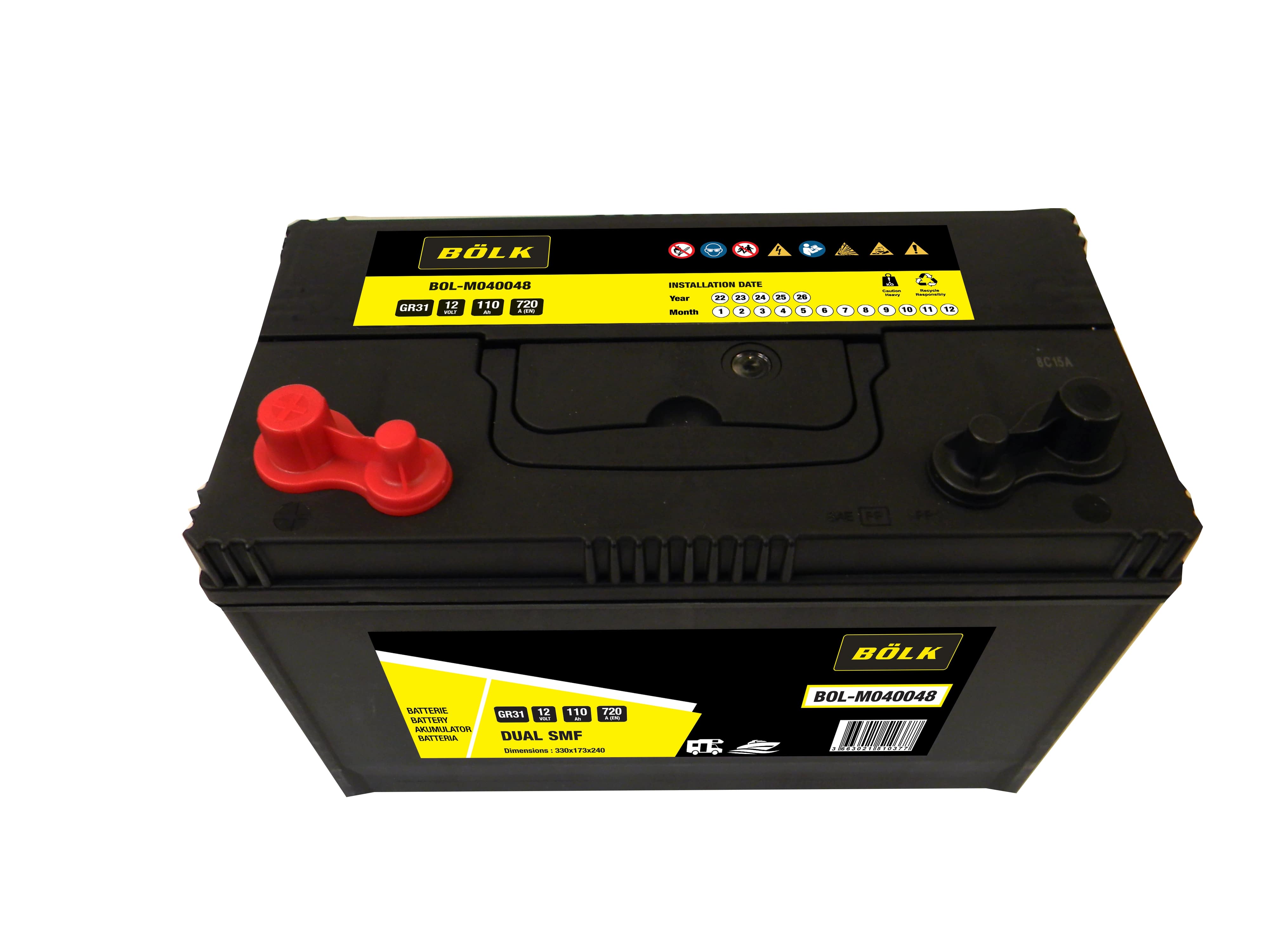 Leisure battery for motorhomes, caravans and boats 110 AH / 720 A