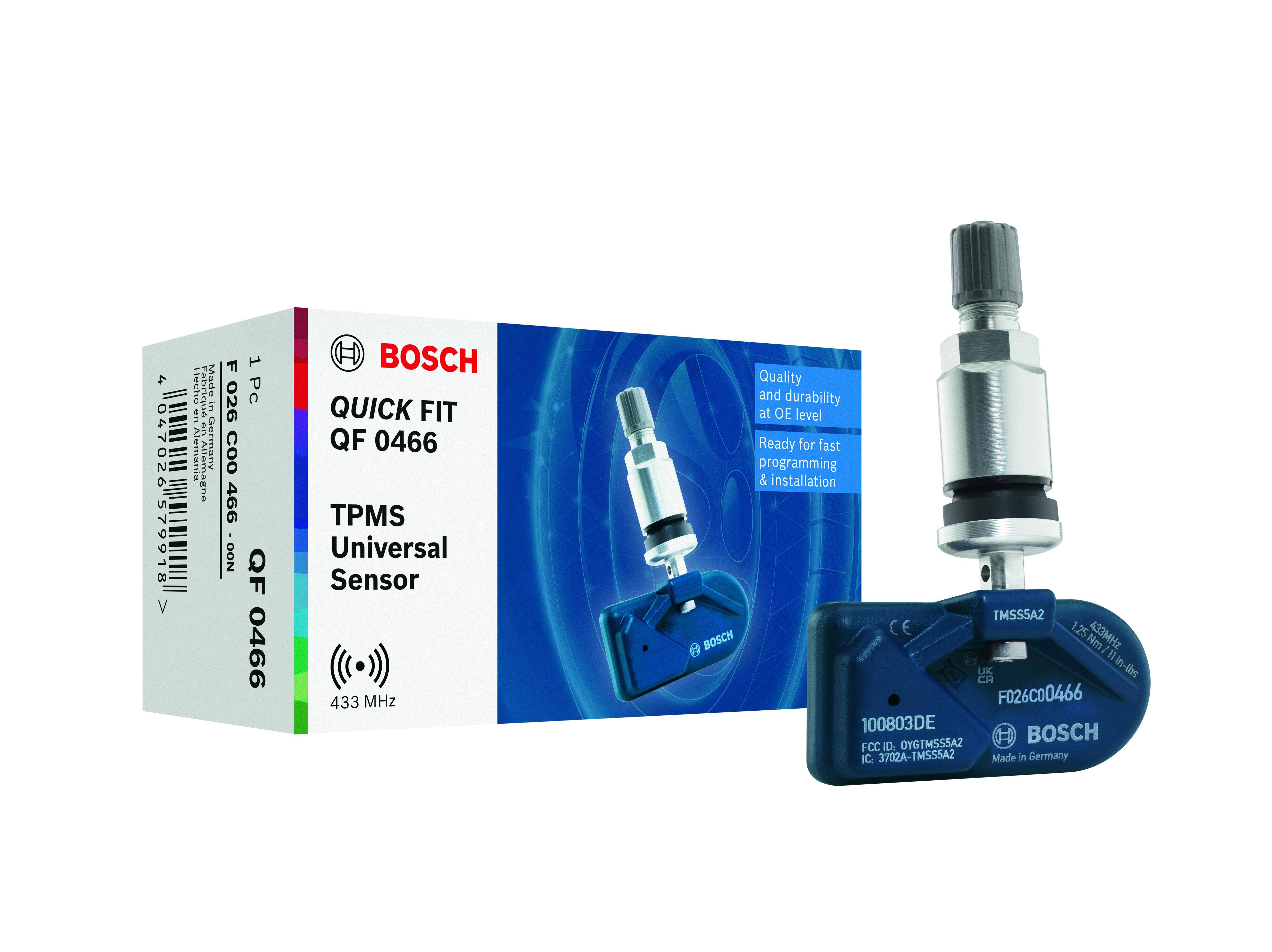 Bosch F026C00466 - QF0466 - QUICK FIT TPMS Sensor - Tire Pressure Sensor with Silver Metal Valve - 433.92 MHz