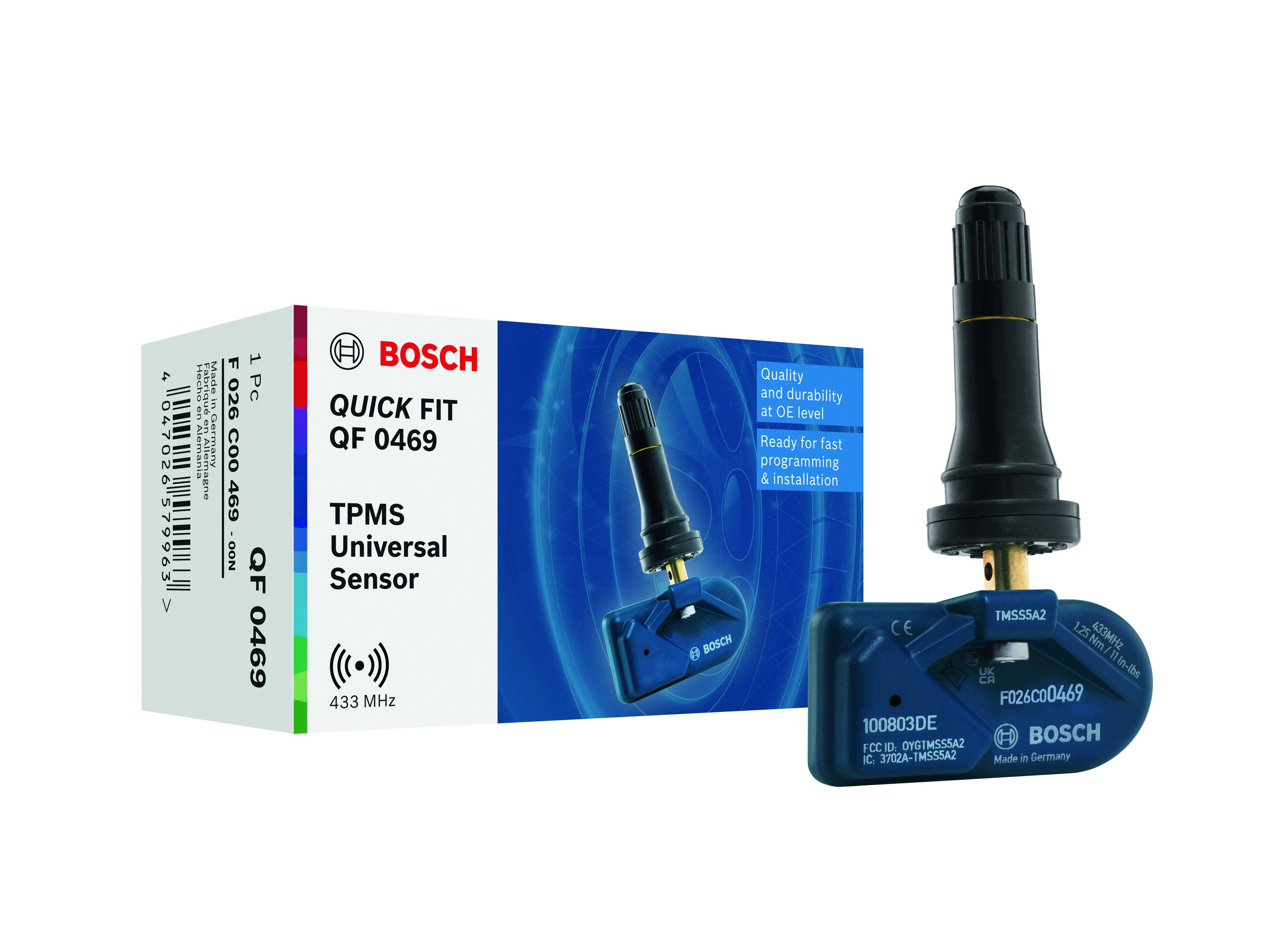 Bosch F026C00469 - QF0469 - QUICK FIT TPMS Sensor - Tire Pressure Sensor with Black Rubber Valve - 433.92 MHz