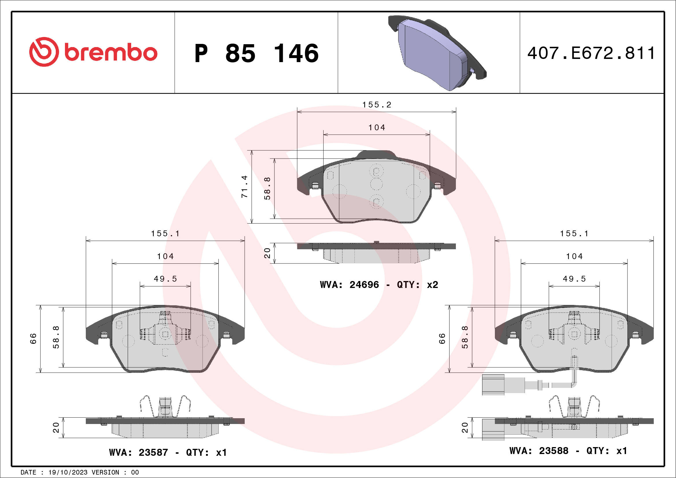 Front brake pad set