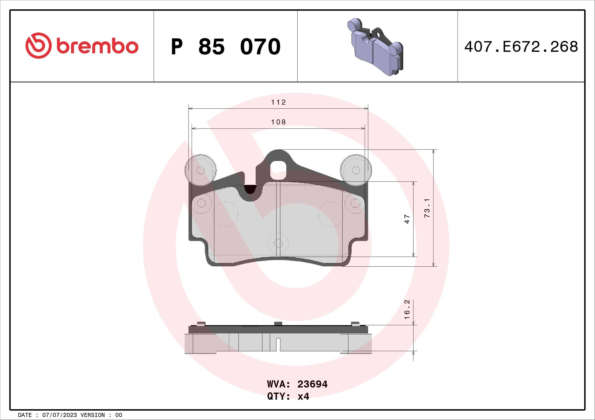 Rear brake pad set
