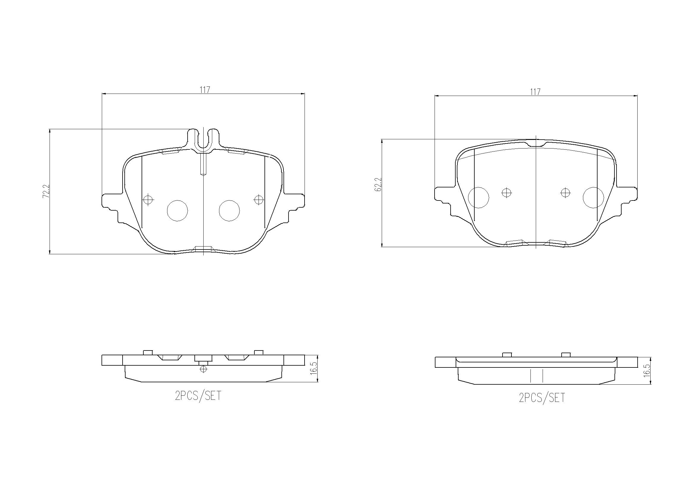 Rear brake pad set