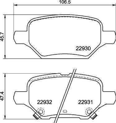 Rear brake pad set
