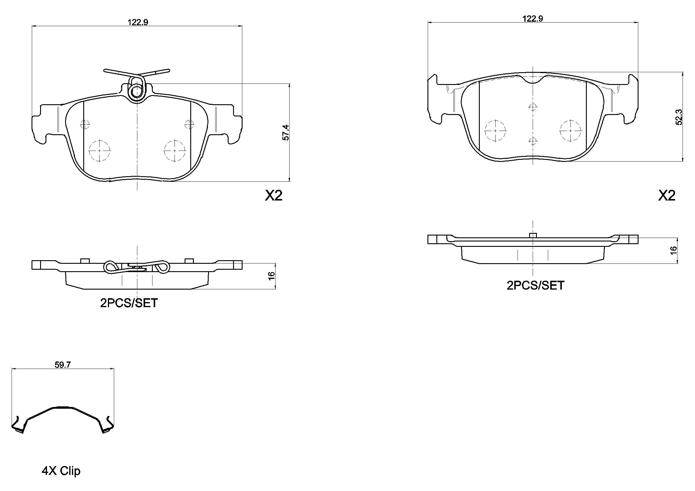 Rear brake pad set
