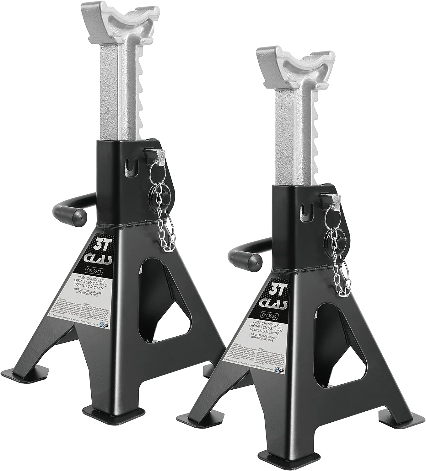 Pair of 3 T rack jack stands with safety pins - CLAS