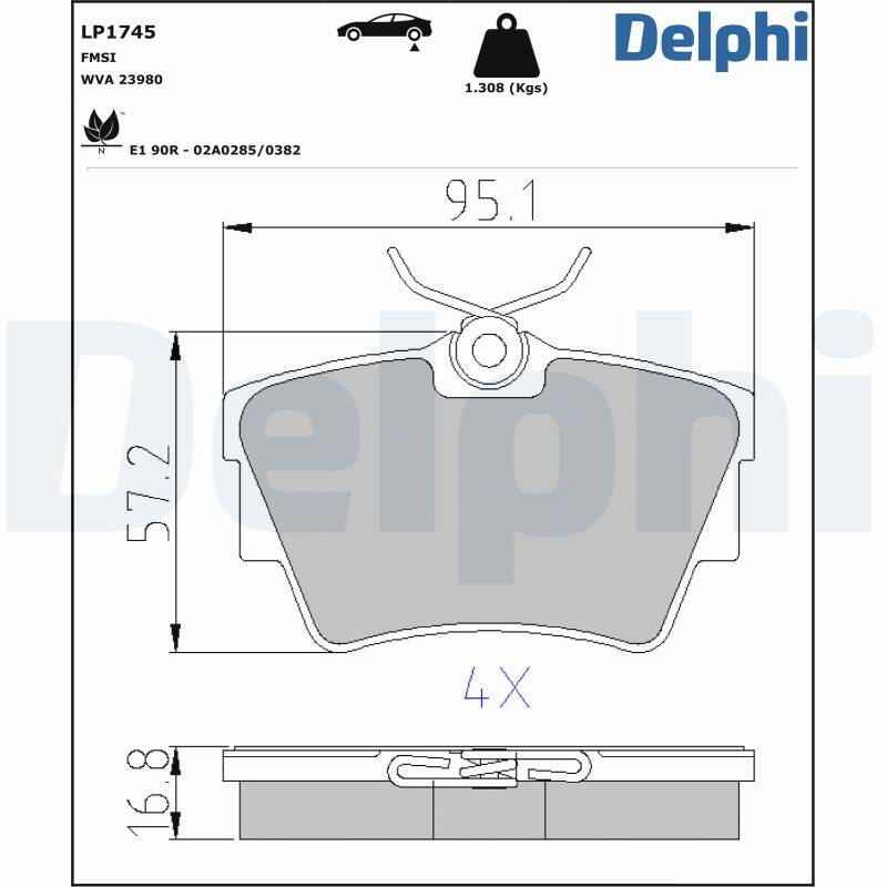 Rear brake pad set