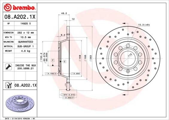 Jeu de 2 disques de frein BREMBO 08.A202.1X