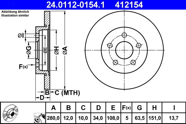 Bremssatz (2 Bremsscheiben) ATE 24.0112-0154.1