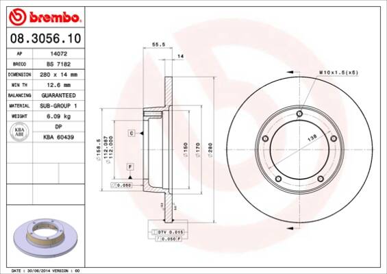 Jeu de 2 disques de frein BREMBO 08.3056.10