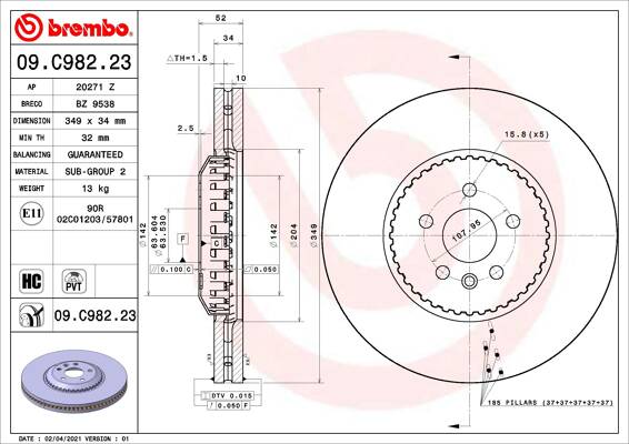 Disque de frein (à l'unité) BREMBO 09.C982.23