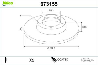 Jeu de 2 disques de frein VALEO 673155