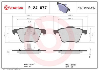 Jeu de plaquettes de frein avant BREMBO P 24 077