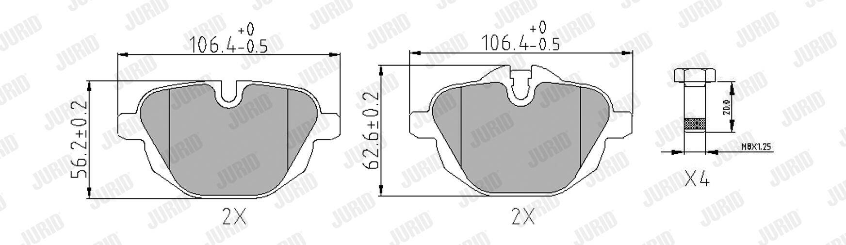 Rear brake pad set
