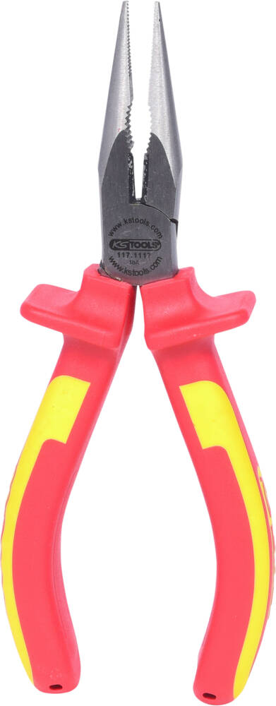 Insulated straight half-round nose pliers with two-component handle, L.165 mm