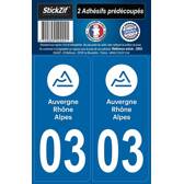 2 Adhésifs "Région" Département 03 Auvergne-Rhône-Alpes Mister-Auto - SR03