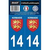 2 Adhésifs "Région" Département 14 Normandie Mister-Auto - SR14-2