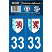 2 Adhésifs "Région" Département 33 Nouvelle-Aquitaine Mister-Auto - SR33
