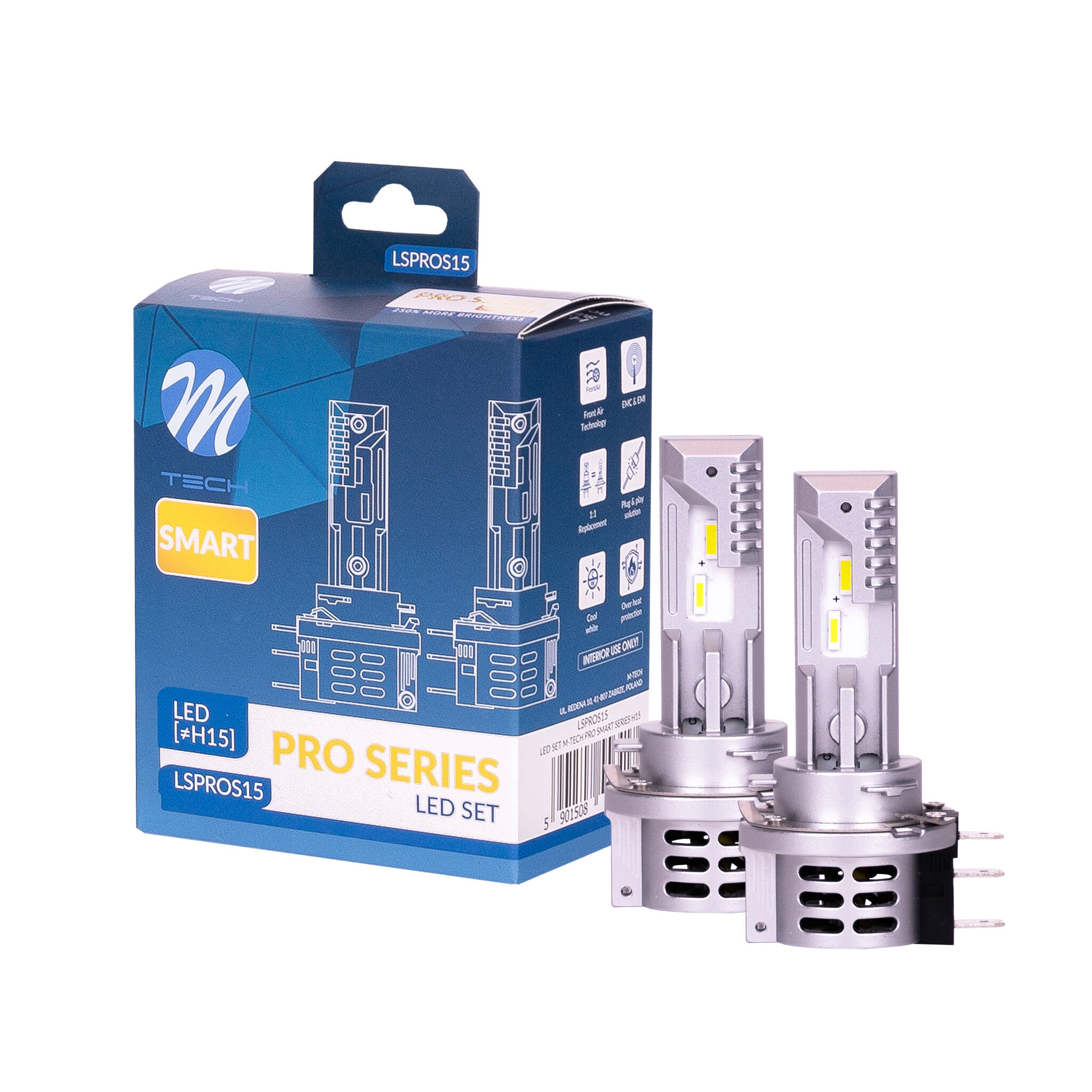 2 led bulbs h15 42w 12v 6000k 4600lm max plug and play