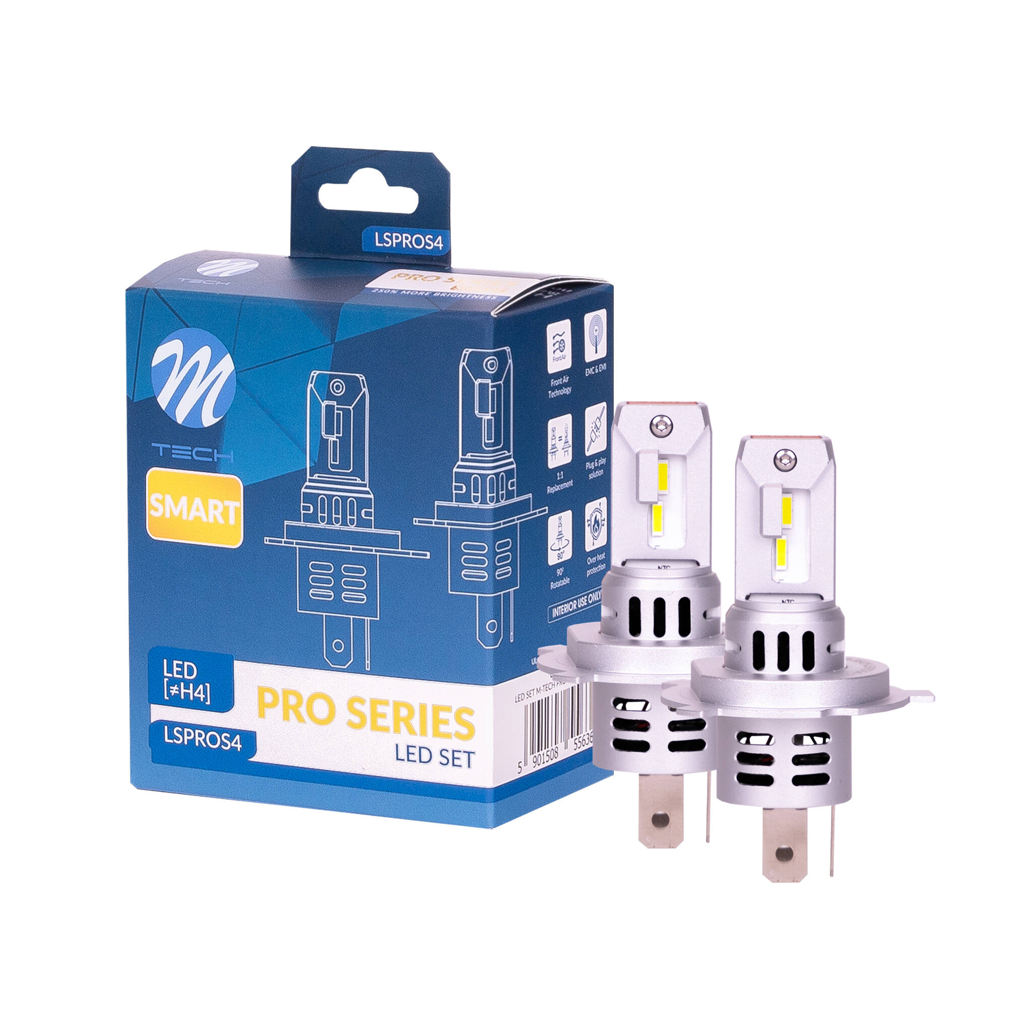 2 led bulbs h4/h19 42w 12v 6000k 4600lm max plug and play