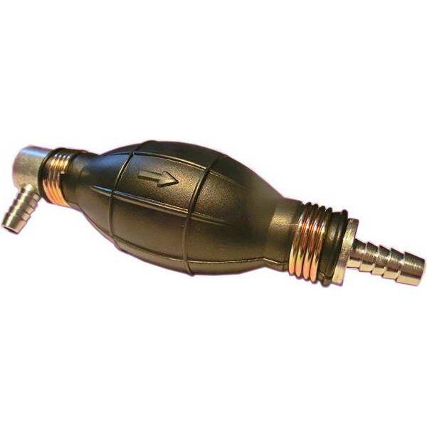 Pump priming bulb with angled entry