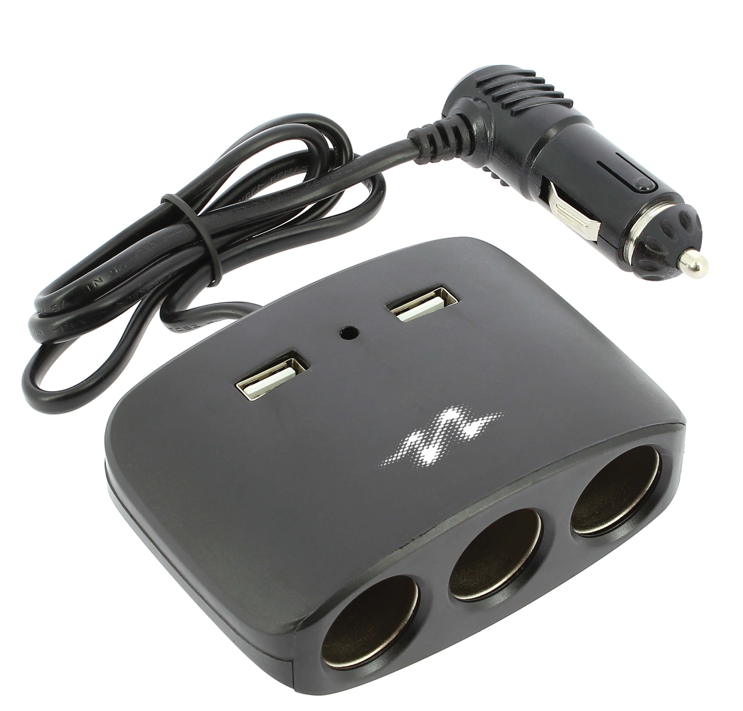 Power strip black 3 cigarette lighter sockets + 2 USB