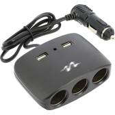 Stekkerdoos zwart 3 sigarettenaanstekeraansluitingen + 2 USB PULSE - MLS511B