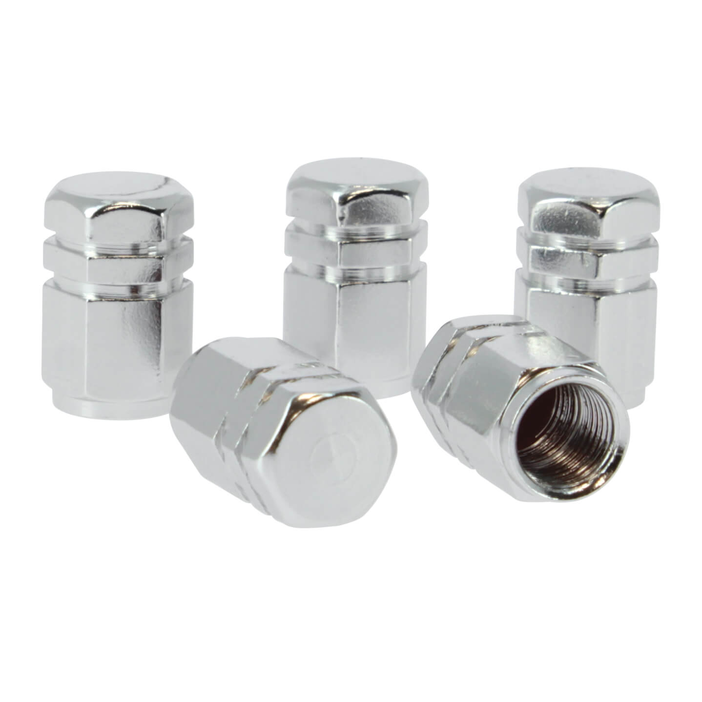 Set of 5 silver hexagonal valve caps