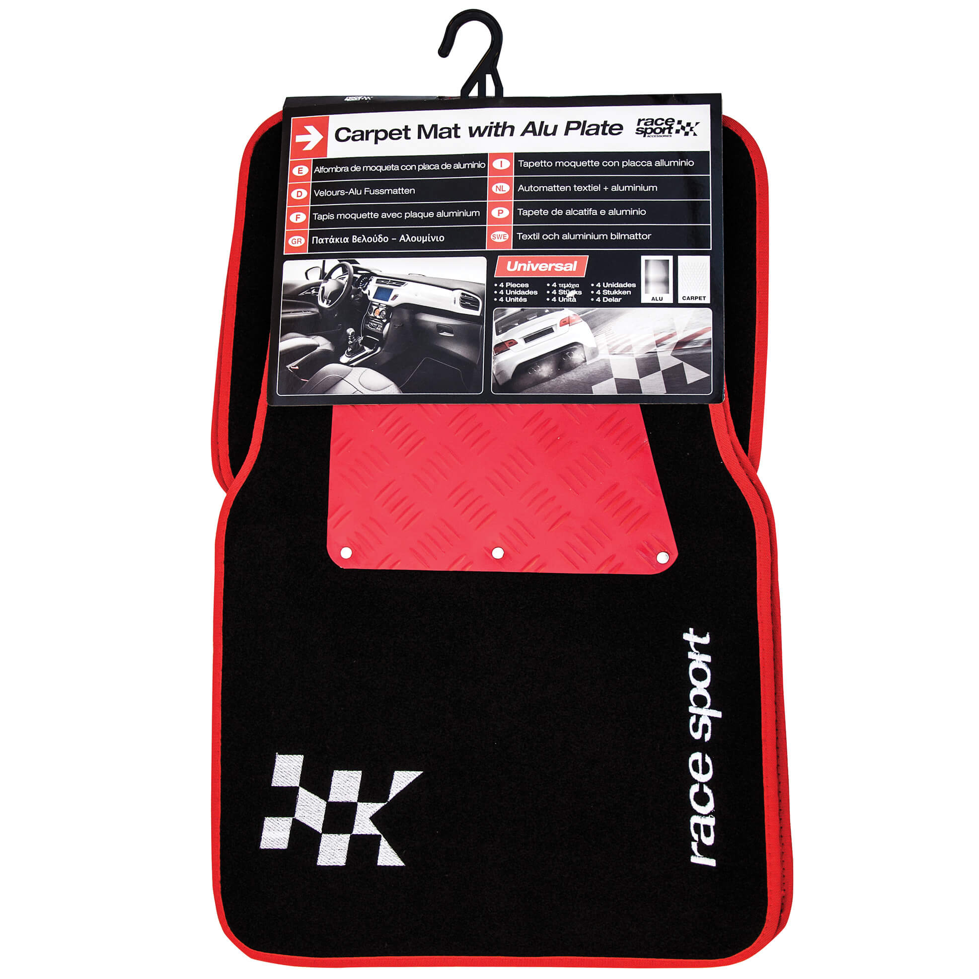 Set of 4 red carpet and aluminum floor mats