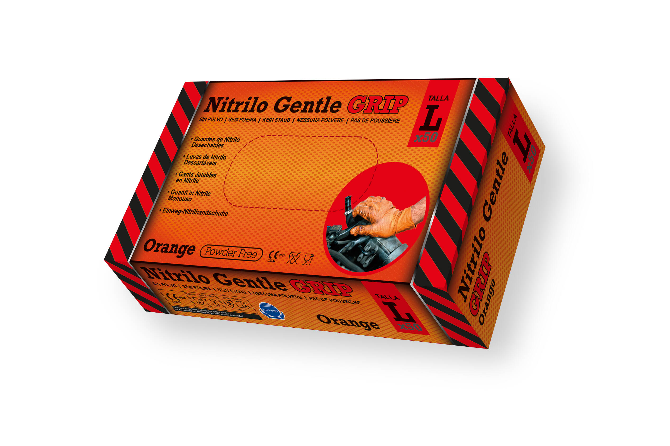 Nitrile glove x50 - Gentle grip orange - L