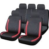 Fundas de asiento Nápoles - 12 piezas - Negro con costuras rojas SWISSDRIVE - SCN012R